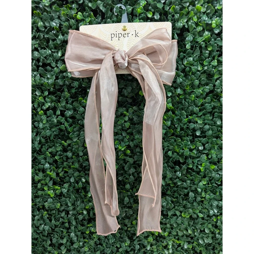 Piper K Oversized Dusty Rose Mauve Sheer Ribbon Hair Bow Barrette 15 Inch NWT